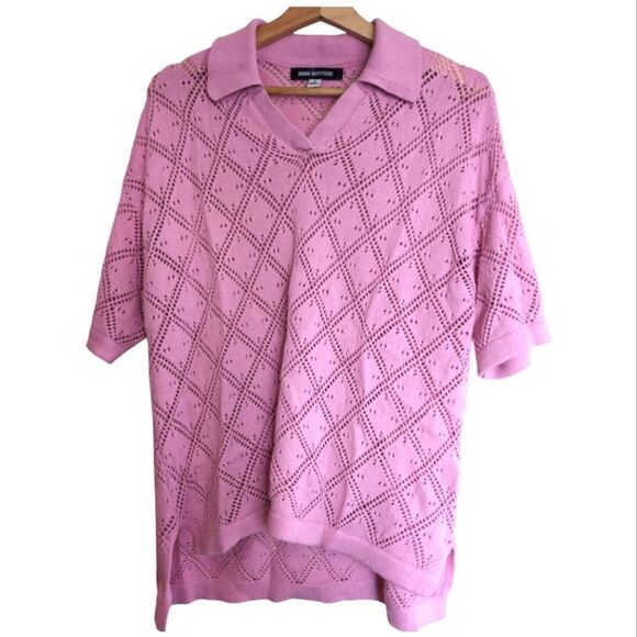 Relaxed fit lavender crochet polo cotton top size s - Picture 2 of 6
